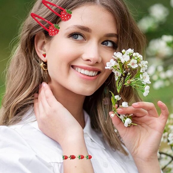 Strawberry Jewelry Set Womens Hair Clips Earrings Necklace Gift Accessories main image 4